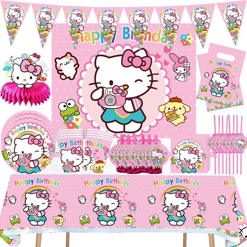 

Cartoon Hello Kitty Birthday Party Decorations set Kids girl Disposable Tableware Cup Plate Napkin Straw Baby Shower Supplies