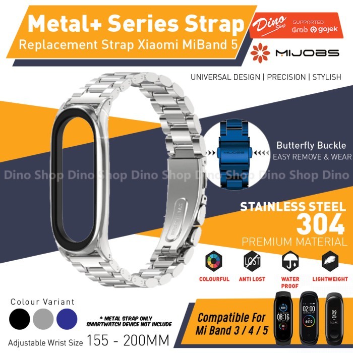 P R O M O MIJOBS METAL PLUS Stainless Steel Wrist Strap Xiaomi Mi Band 3 ORI - Silver