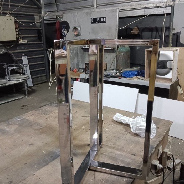 kaki meja stainless / meja stainless / meja besi / meja industrial - stainles mirror