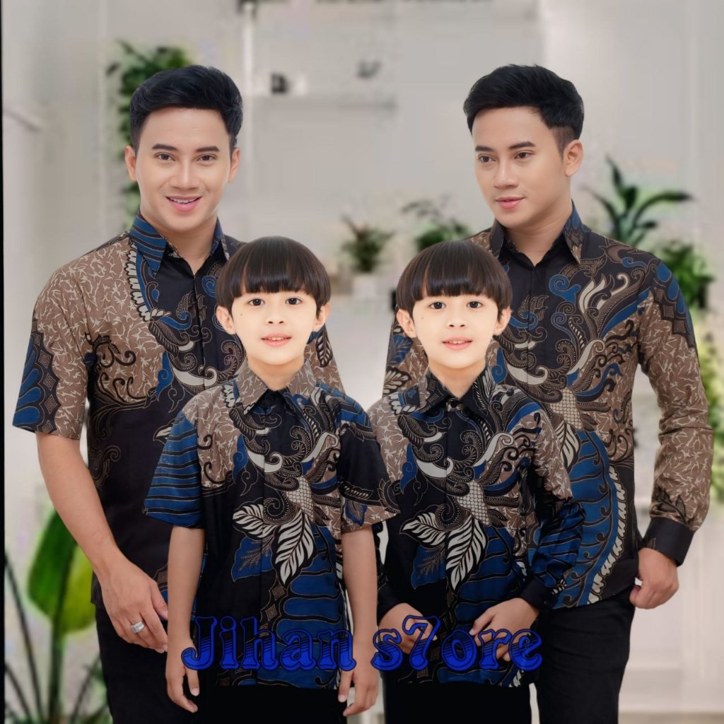 Batik Modern keren couple keluargaKemeja Batik Anak Laki-Laki Lengan Panjang Couple Batik Ayah dan A