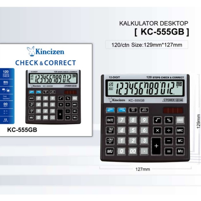 

Calculator Check Correct KINCIZEN KC-555GB (12 Digit) Kalkulator Meja #Best Product & High Quality