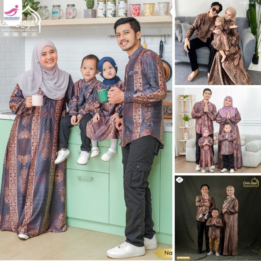 FR54E Baju Gamis Sarimbit Keluarga Lebaran 2025 Zalira Kids / Eliza Dress couple mom and kids mewah 