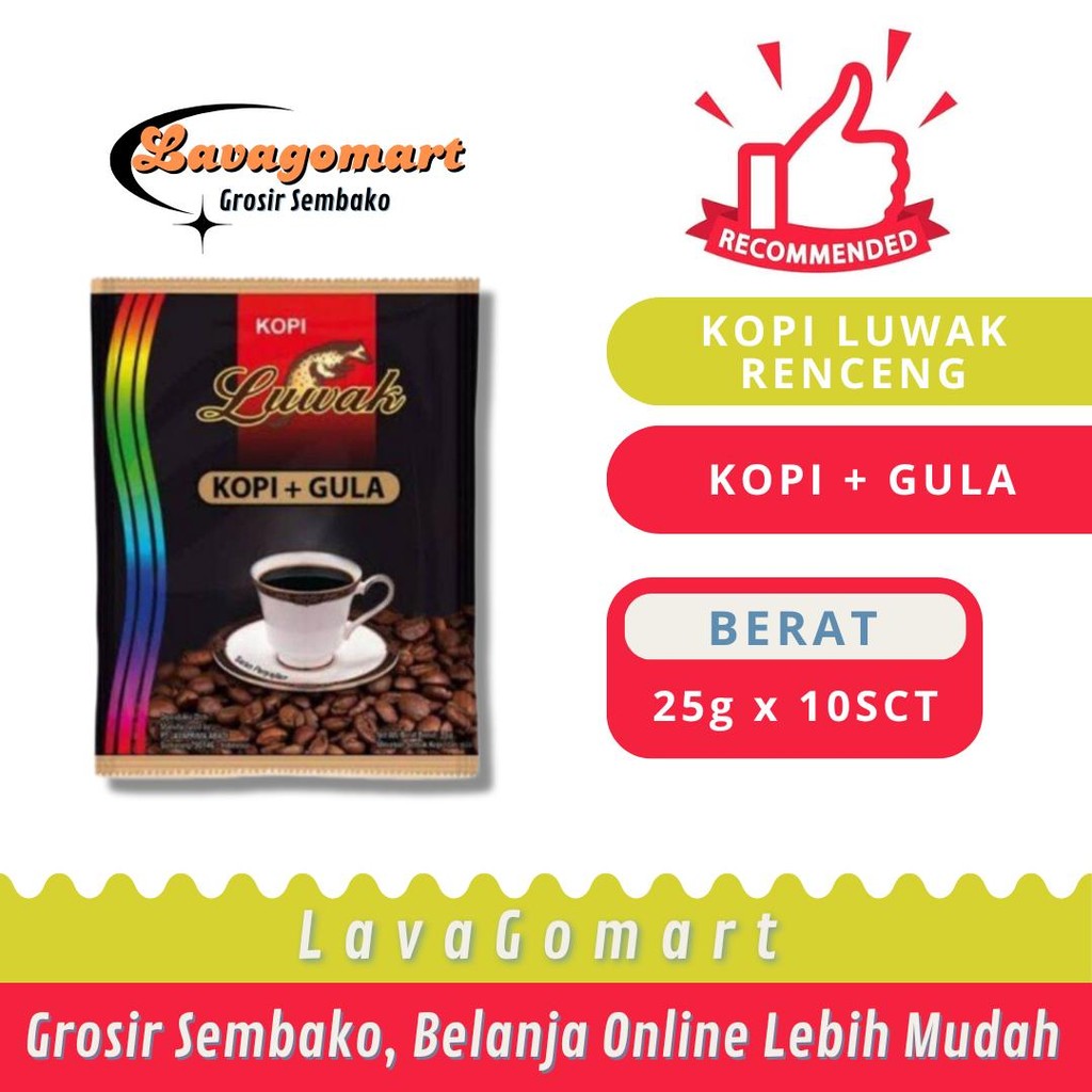 

KOPI LUWAK + GULA SACHET 25g - 1 RENCENG - LAVAGOMART - BANDUNG