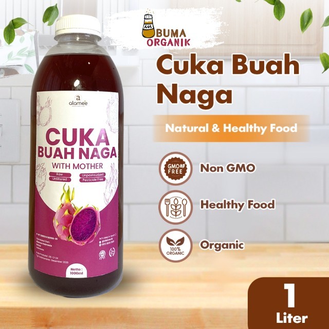 

ALAMEE Cuka Buah Naga Organik Dragon Fruit Cider Vinegar With Mother Fermentasi Probiotik 1000ml BUMA