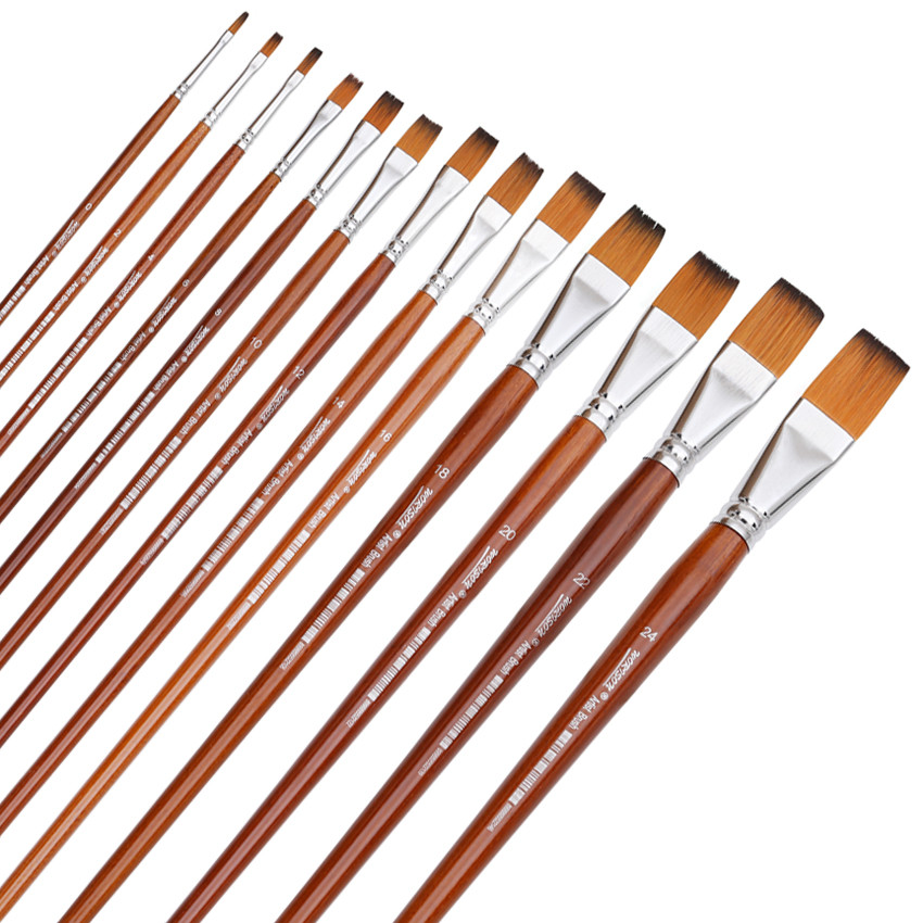 

Dainayw 13Pcs Flat Brushes for Long Handle Acrylic Oil Watercolor Artist Professional Painting Kits with Synthetic Nylon Tips