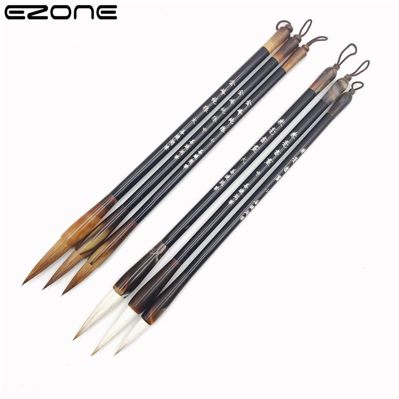

EZONE 3PCS Weasel Hair Writing Brush Calligraphy Practice Training Big Medium and Small Regular Script Chinese Calligraphy Pen