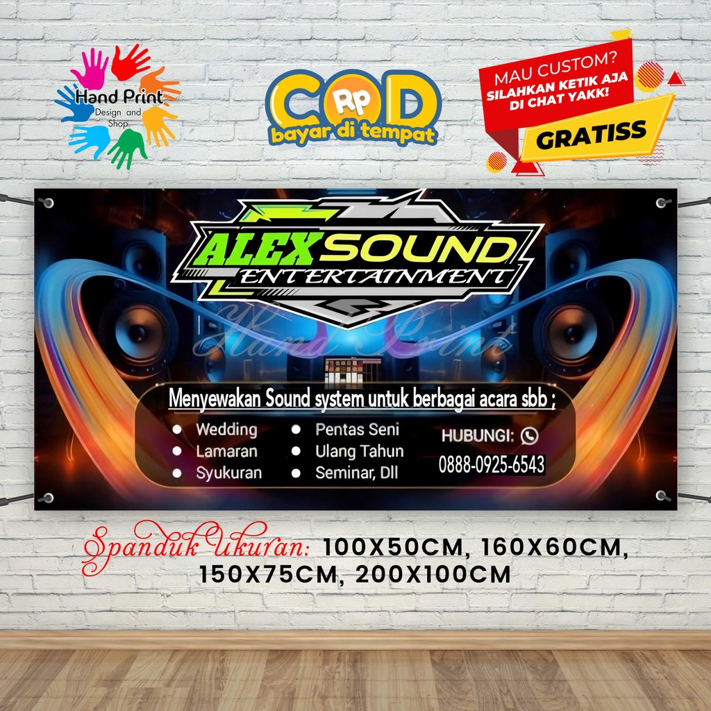 Cetak Spanduk Sewa Sound System Hitam MMT Spanduk Custom 200x100