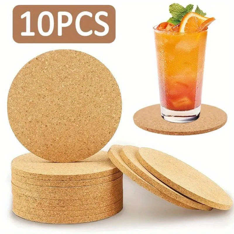 

10PCS Natural Round Wooden Cup Mat Pad Durable Non-Slip Cork Coaster Tea Coffee Mug Drinks for Table Decor DIY Tableware