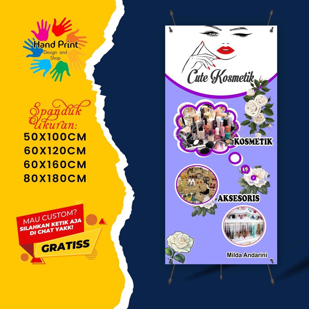 Cetak Spanduk Banner Toko Kosmetik Ungu MMT Spanduk Custom 60x160