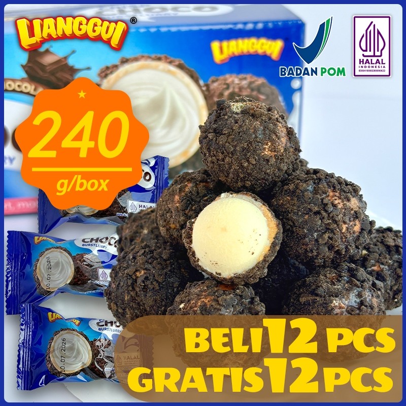 

[HALAL] 【Beli 12 Pcs Gratis 12 Pcs】Lianggui Crisp Choco Burstlurry 240gr/1BOX Wafer Bulat Crispy Salut Mini Coklat Ball Lebaran Best Seller Enak Cemilan