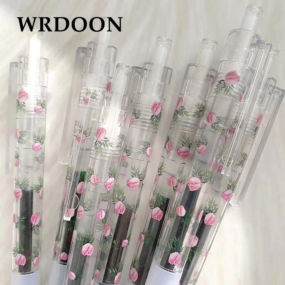 

2/4pcs Cute Flower Retractable Gel Pen Transparent Black Ink Press Writing Pen Simple School Students Stationery Office Gifts