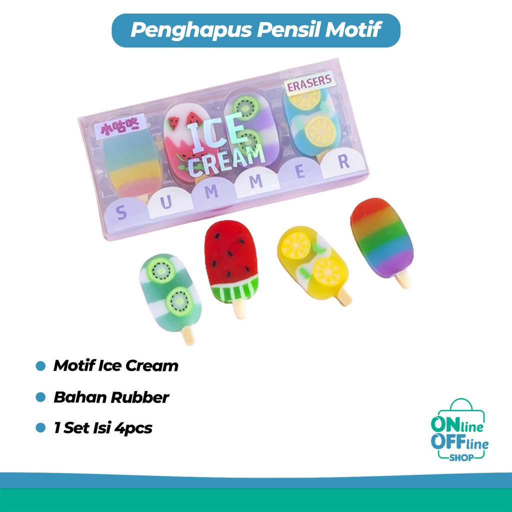

Penghapus Pensil Karakter Es Krim Ice Cream Erazer Set 4pcs 846