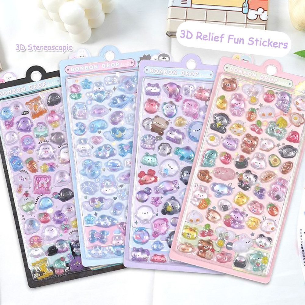 

Creative Candy Ghost Rabbit Drop 3D Relief Stickers Scrapbooking Diy Diary Stationery Sticker Decor Cute Aesthetic Stickers
