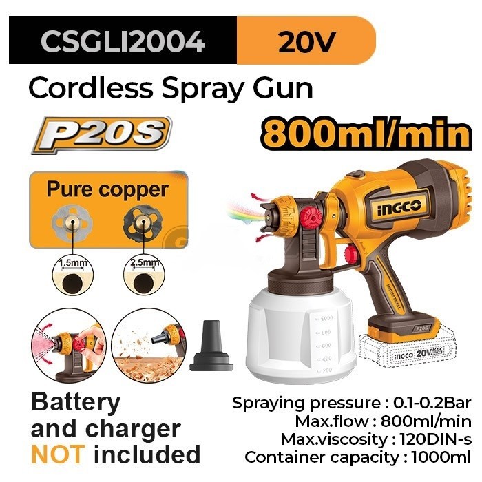 Ingco Spray Gun Cordless CSGLI2004 Semprotan Angin Cat CSGLI 2004 Baterai