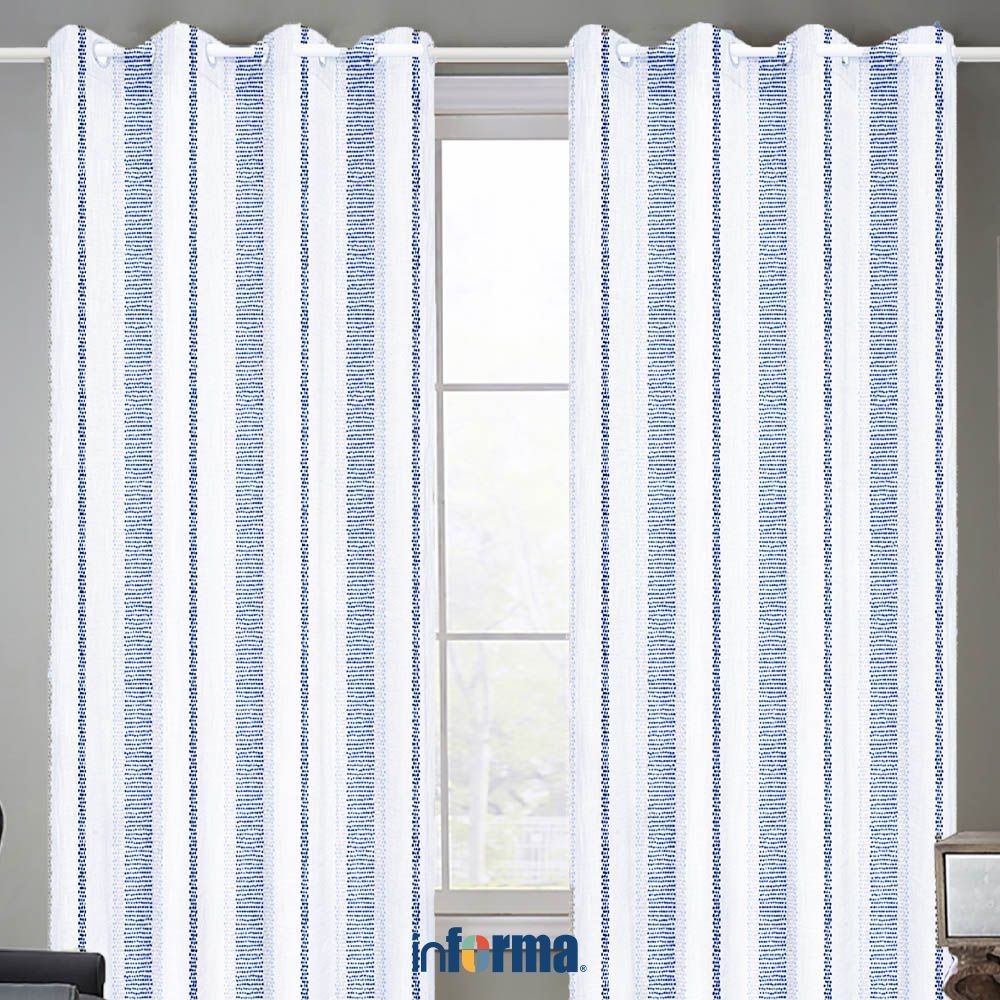 Informa 140x250 cm Set 2 pcs Gorden Basil Indigo Print Tirai Kerai Hordeng Kain Penghalang Cahaya Je