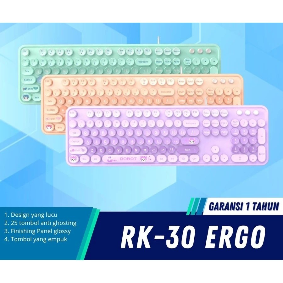 Robot RK30 Wired Keyboard Portable RK-30 Office Keyboard Laptop PC Original Keyboard Huruf Timbul