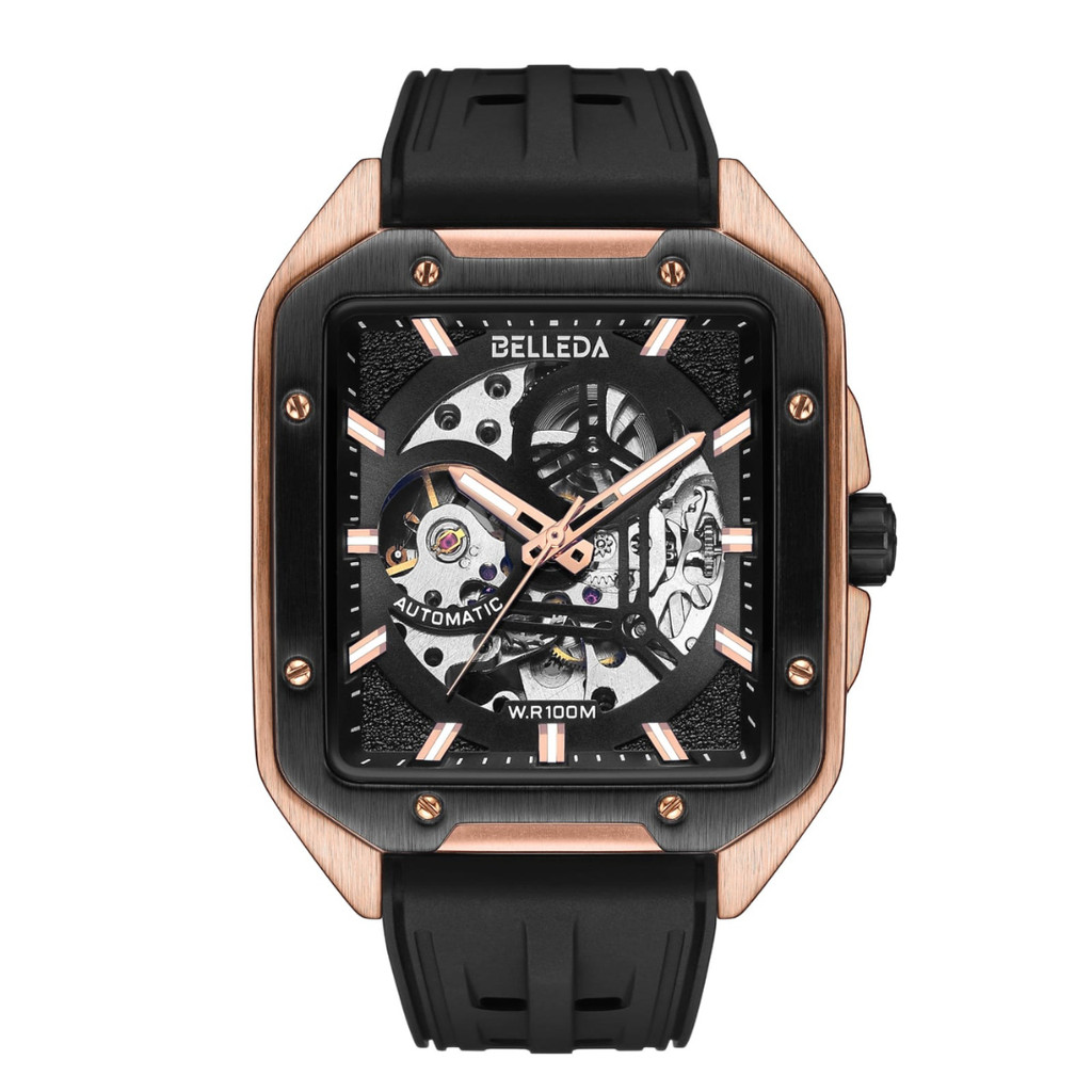 Jam Tangan Pria Belleda Automatic Segi 9572 Rubber Jam Tangan Anti Air 30 m