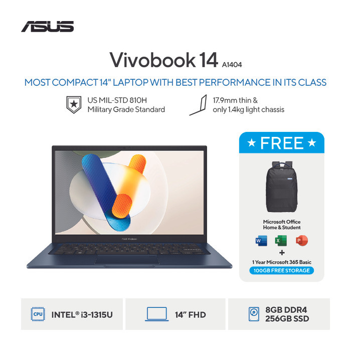 ASUS Vivobook 14 A1404VA-FHD3821M - Quiet Blue [Intel Core i3-1315U / Intel UHD Graphics / 8GB / 256