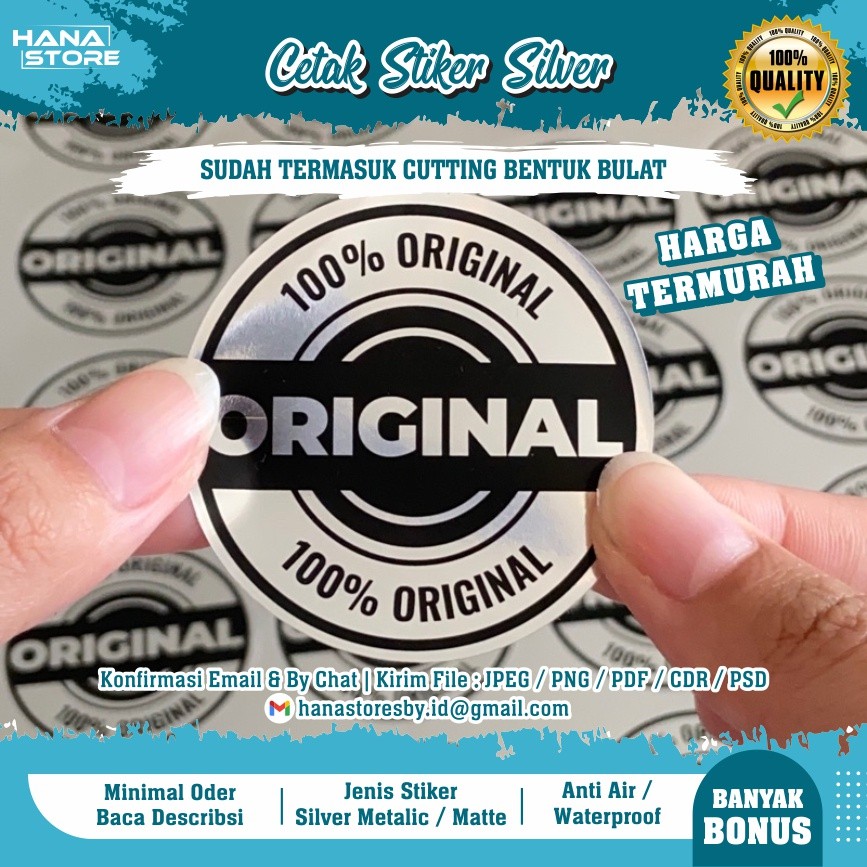 

CETAK STIKER BULAT SILVER / STIKER LABEL ANTI AIR / STIKER KROM /STICKER LABEL PRODUK MINUMAN CUSTOM