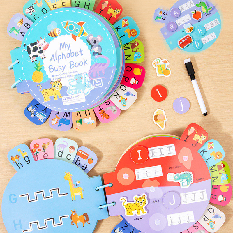 

Children English Early Education Enlightenment Quiet Sticker Book Toy Baby Pen Control Training Drawing Book Letter Quiet Book