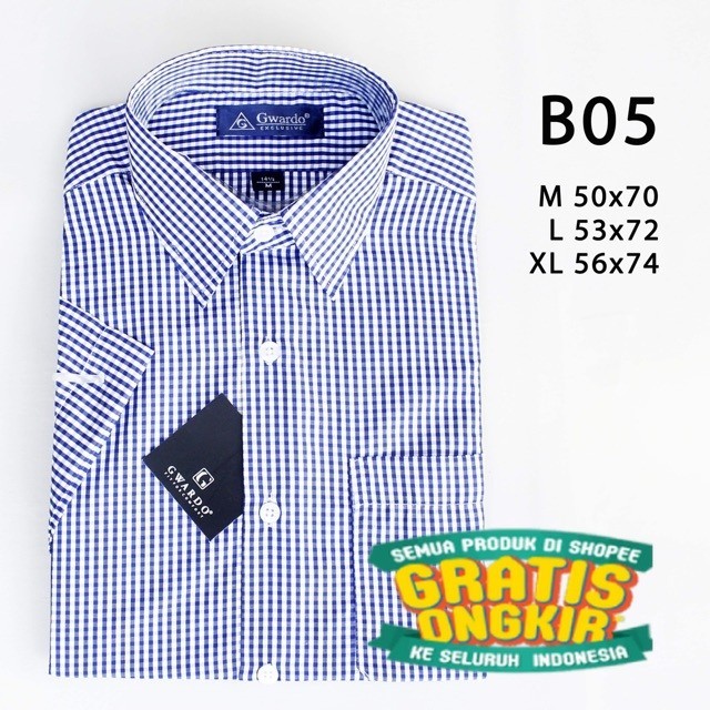 Kemeja pria REGULER motif kotak kotak biru katun murah gwardo/ Terbaru kekinian