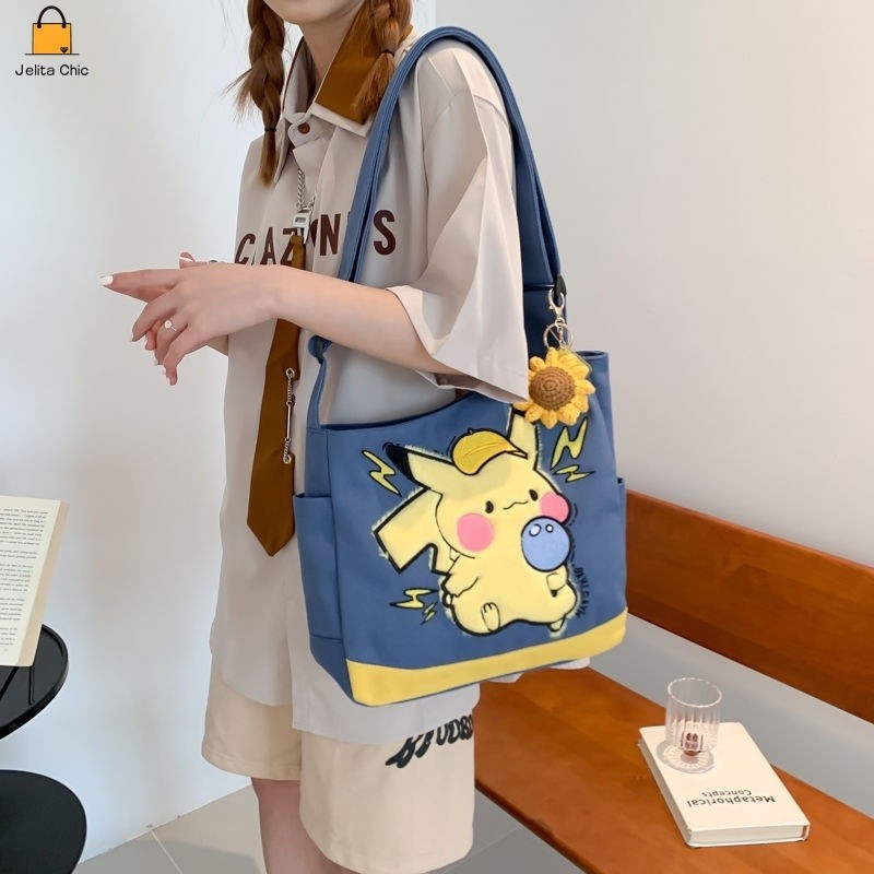 [ COD✅ ] JelitaChic Kartun Kecil Tas Gadis 2025 Baru Fashion Kapasitas Besar Pikachu Lucu Tas Bahu B