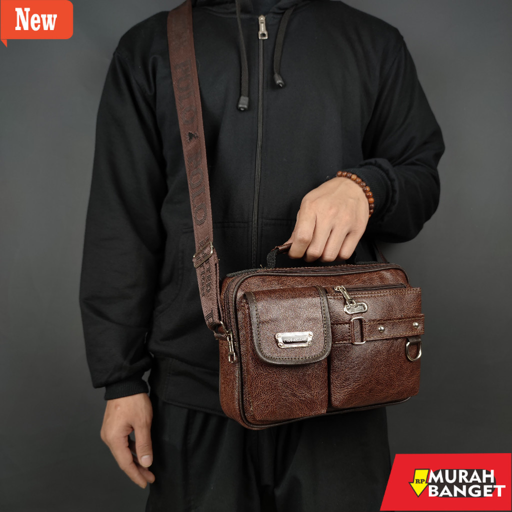Tas selempang pria viral- Tas Selempang Kulit PU Leather Original Polo Amstar 10" Inchi Model Rebah 