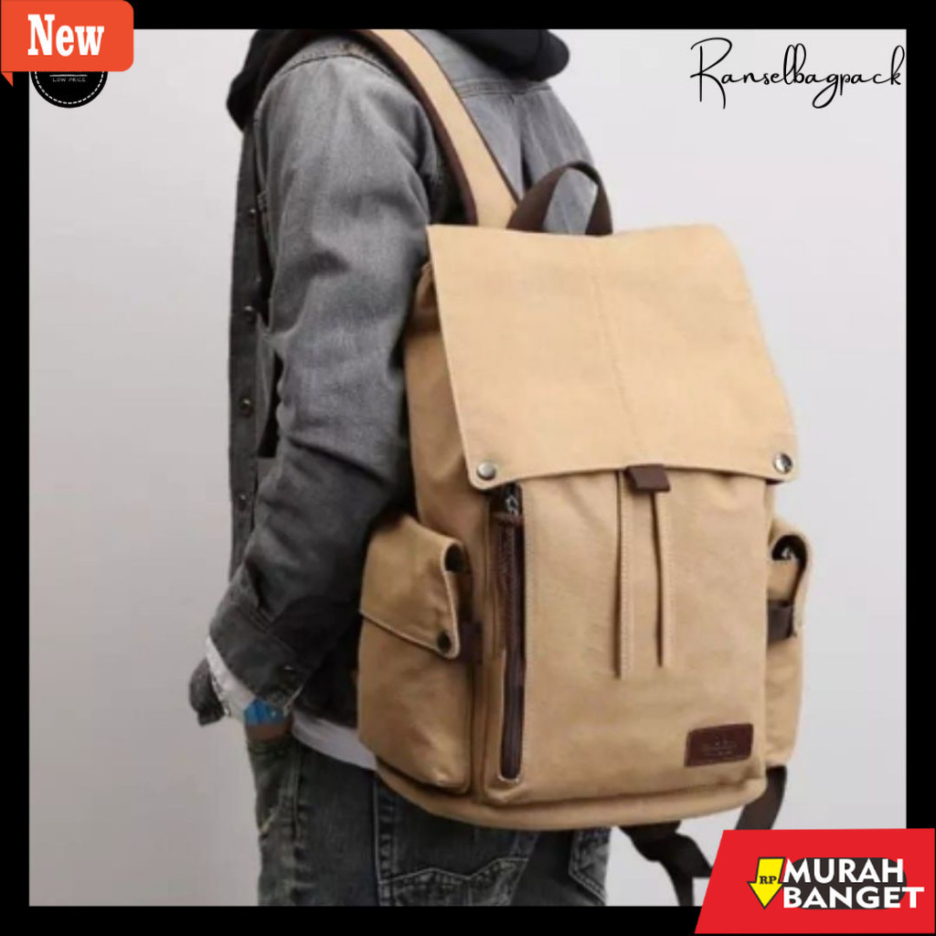 Tas ransel pria viral- Backpack Kanvas Ransel Kanvas ORIGINAL Kapasitas Besar