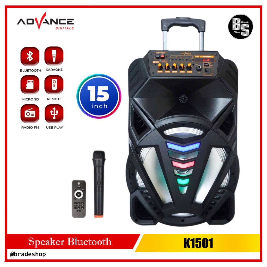 Speaker Bluetooth Advance K1501 Aktif Speaker 15 inch + Microphone Wireless
