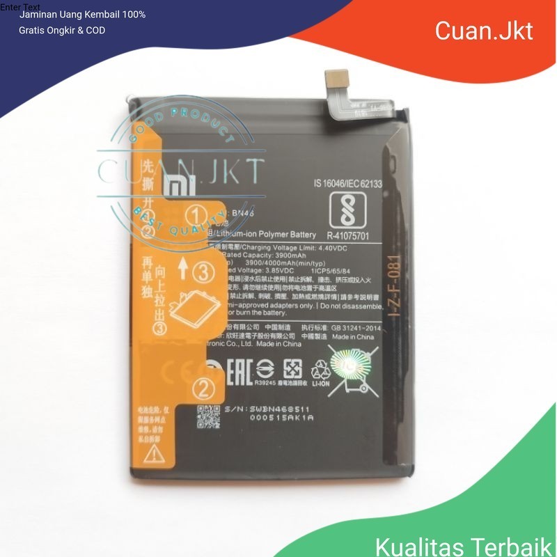 Original BATRE BATERAI XIAOMI REDMI NOTE 8 / REDMI 7 / REDMI NOTE 6 BN46  ORIGINAL 100 %
