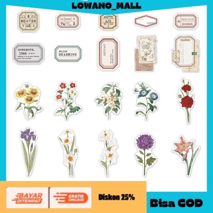 

[[LOWANOMALL]] TERLARIS Vintage Stickers 40 Lembar Stiker Scrapbook Aesthetic Retro Journal 09 D COD