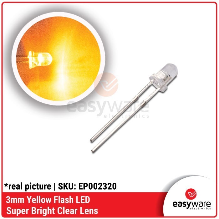 AES27 LED 3mm Yellow Flash Super Bright Clear LED Blinking Flashing Kuning (10PCS)