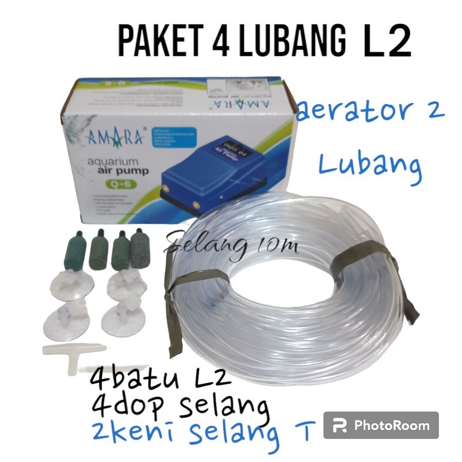 Paket aerator 4 Output Murah selang 10m. Mesin aerator 2Lubang.