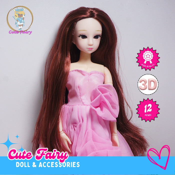 Boneka bjd Pink Blue Dress Yuna Bjd Doll Cute DIY Princess Boneka BJD 30cm [Set baju & boneka]