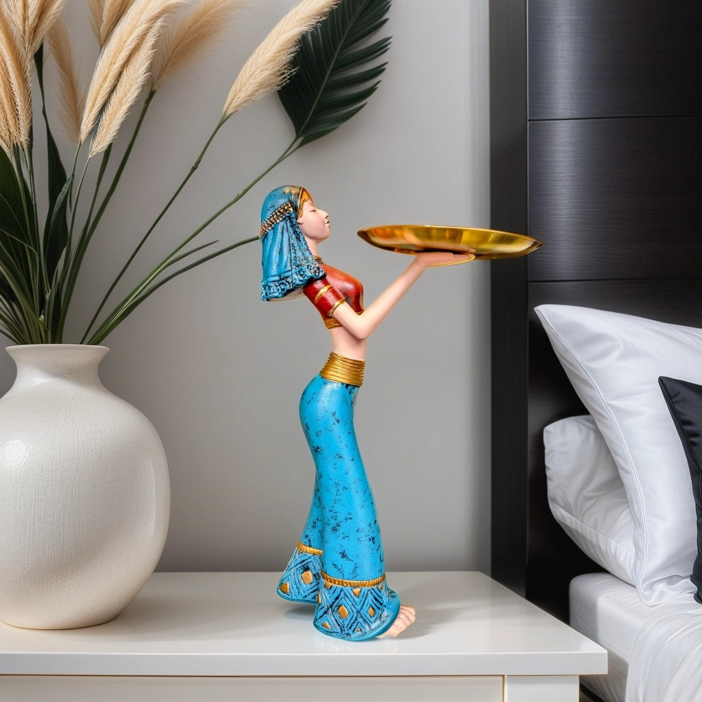 Nampan Dekorasi Pajangan Patung Persian Lady Baki Tray Storage Gold Bulat Stainless Steel Kualitas P