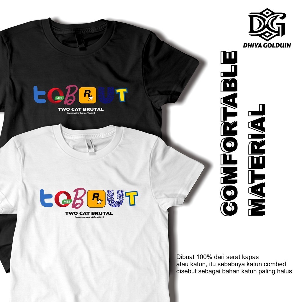 Dhiya Golduin Store Kaos Plesetan Lucu Logo TOBRUT Two Cat Brutal Baju Kaos Pria Distro Keren Viral 