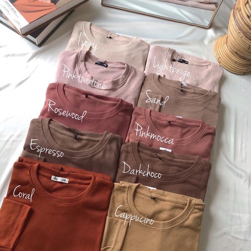 KAOS RIB POLOS LENGAN PANJANG UNISEX / BAJU KAOS POLOS OBLONG KNIT HITAM PUTIH BaHAN RIB PREMIUM ORI