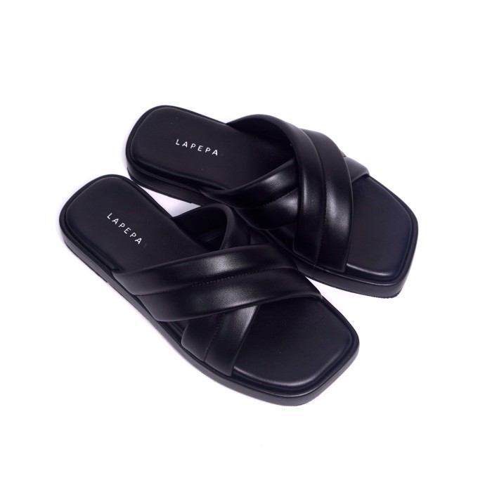 [New Collection] Sandal casual wanita lapepa BELLA sendal cewek tebal empuk - Black, 36