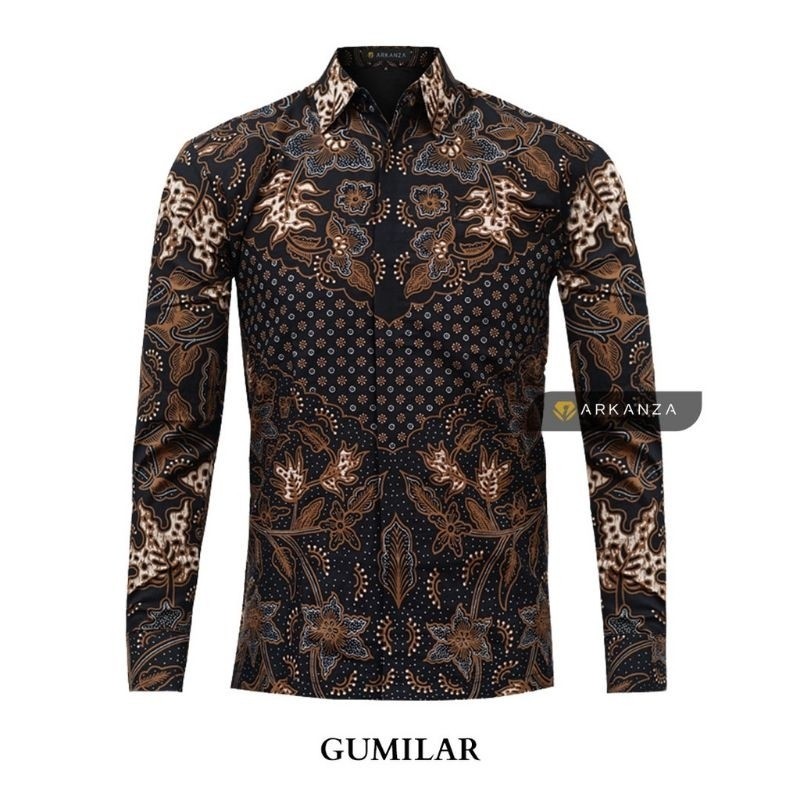 Baju Batik Pria Lengan Panjang Slimfit Modern Premium Full Furing Warna Hitam batik PRIA PANJANG MOD