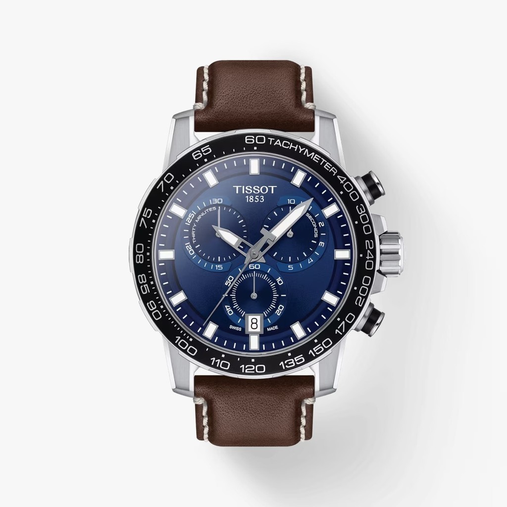 Tissot Supersport Chrono Brown Leather Blue Dial 45.5mm Jam Tangan Pria - T1256171604100