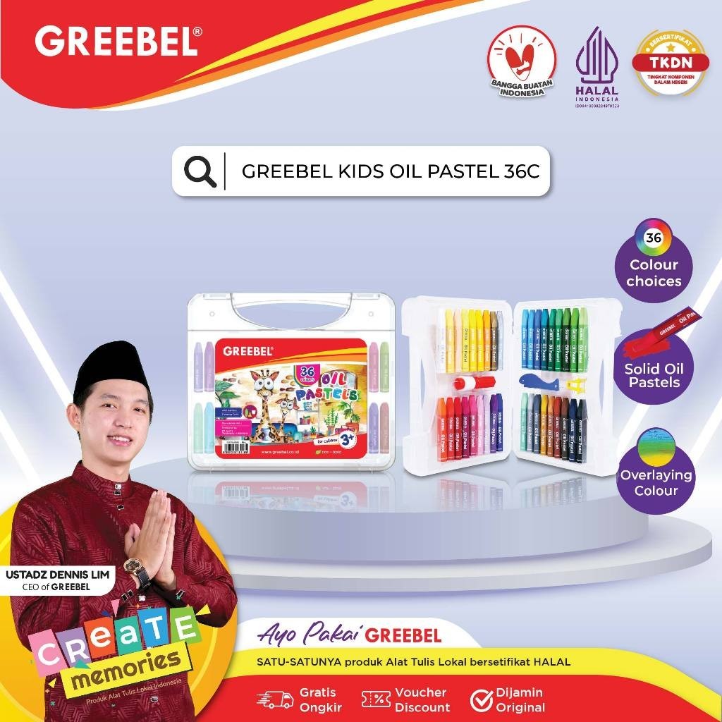 

GREEBEL Crayon Krayon Kids Oil Pastel 36 Warna (36C) tdk berdebu cerah utk anak sekolah art& tdk beracun
