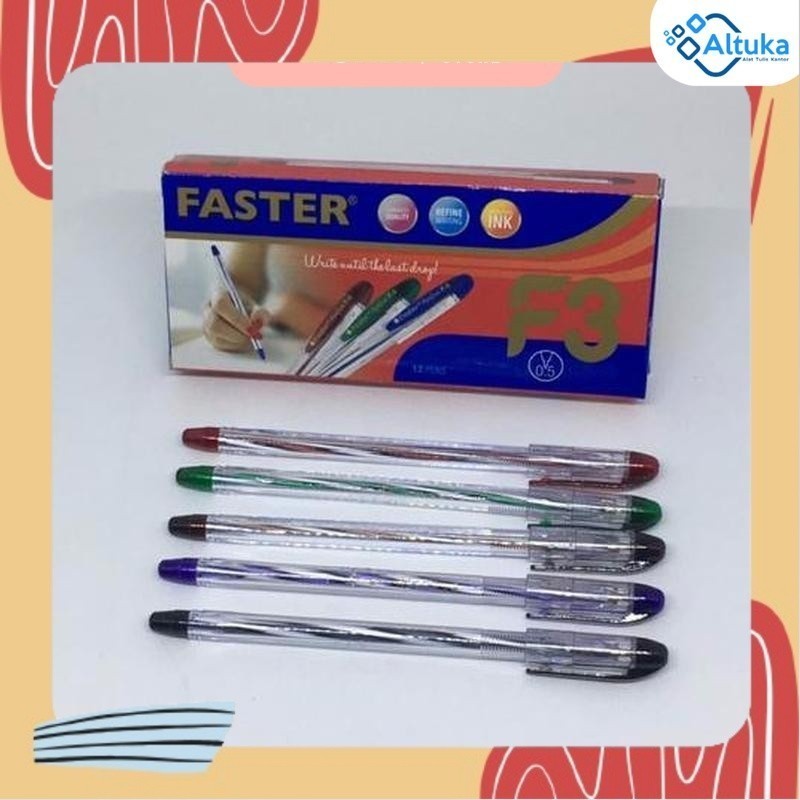 

(12 Pcs) Bolpen Pulpen Bolpoin Faster F3 Hitam 0.5 mm