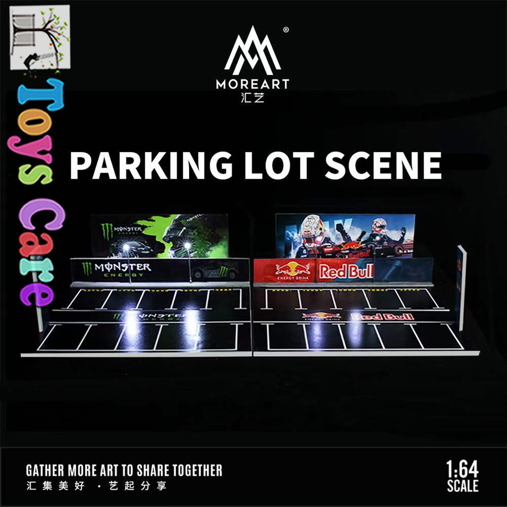 MORE ART DIORAMA DIECAST RED BULL MONSTER ENERGY OPEN PARKING LOT SCENE with LED LIGHT - MOREART DIS