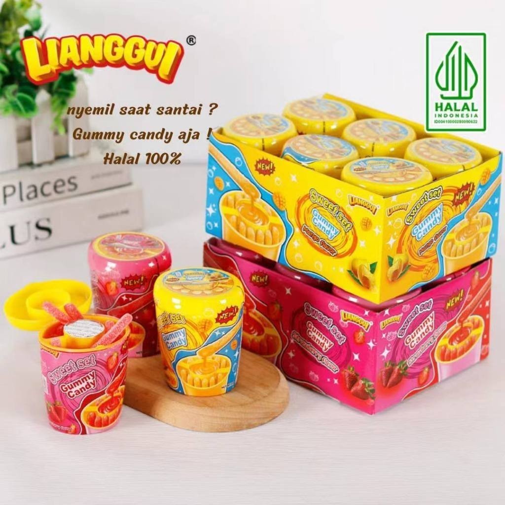 

[Hampers/Gift] [Pengiriman cepat]Lianggui Hala Permen Sticky Sweet Set Gummy dengan Saus Selai Rasa Set Gummy dengan Saus Selai Rasa Stoberi Mangga 60g Permen Buah Candy Corno Rasa Stroberi Permen Permen Buah | Snack Halal