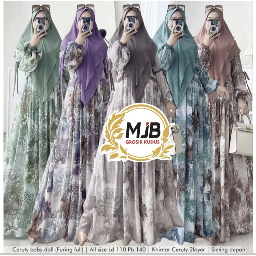 Hairin Syar’1 15 set gamis berlabel MJB GROSIR KUDUS free kerudung syar’i ceruty 2 layer