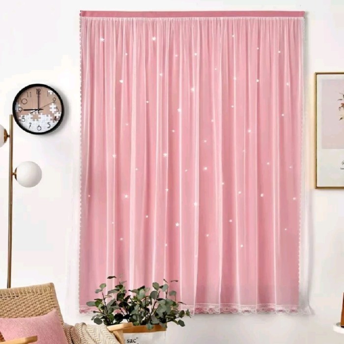 TIRAI JENDELA GORDEN JENDELA TANPA PAKU GORDEN MAGIC VELCRO - Merah Muda