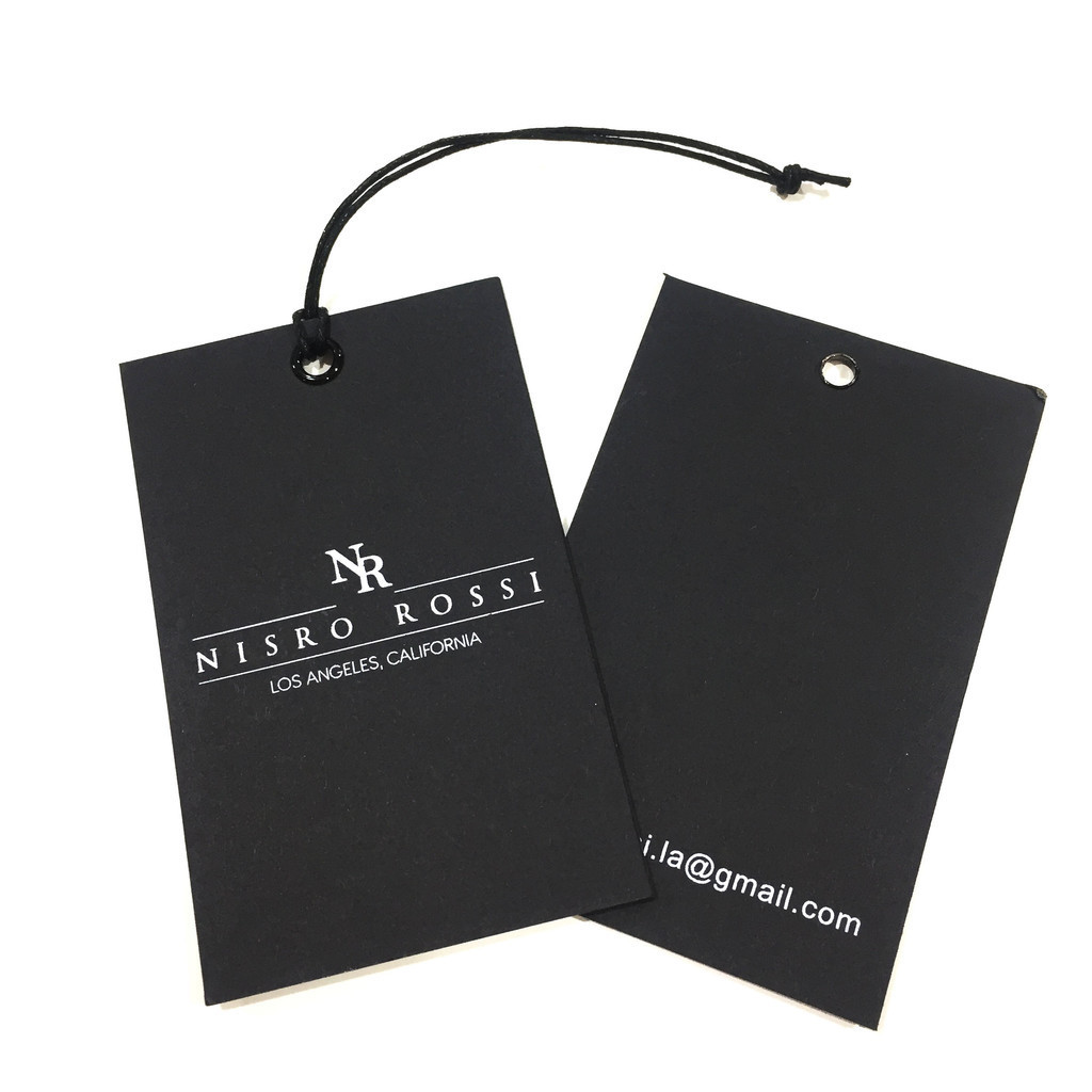 

Custom Hang Tags 700Gsm Black Card Paper Silk Screen Printed Fashion Garment Logo For Clothes