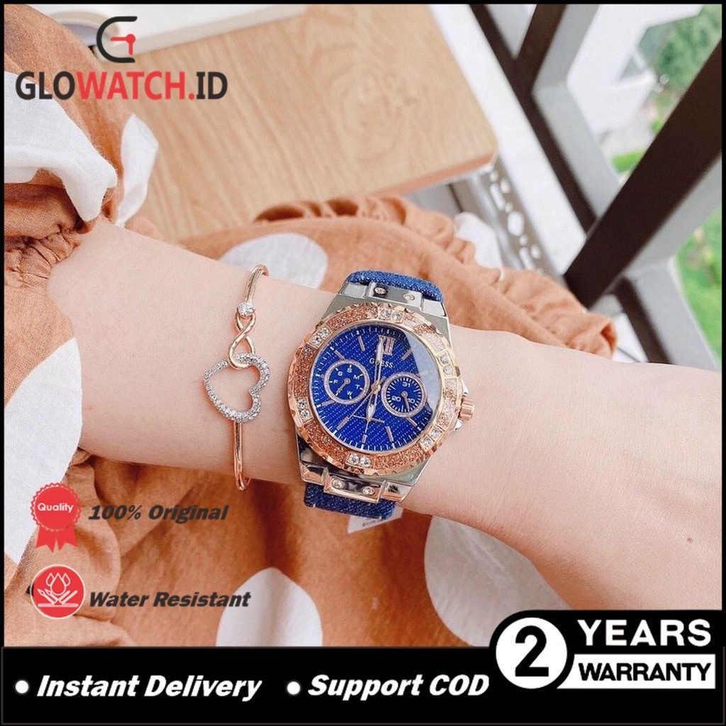 Jam Tangan Wanita Guess W0775L10 Limelight Blue Dial Blue Leather Original (Garansi 2 tahun) / Suppo