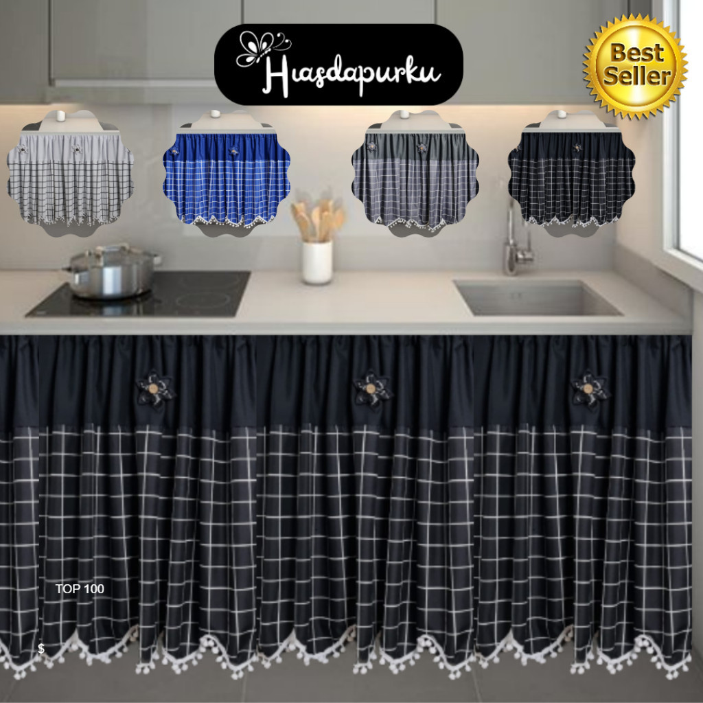 Gorden Kolong Dapur/Tirai Kolong Dapur/Hordeng Kolong Model Kotak Estetik