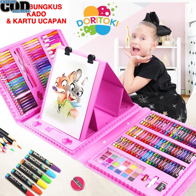 

Doritoki 208pcs Crayon Anak Pengasah Set Alat Menggambar Melukis Anak-anak Crayon Cat Air Pensil